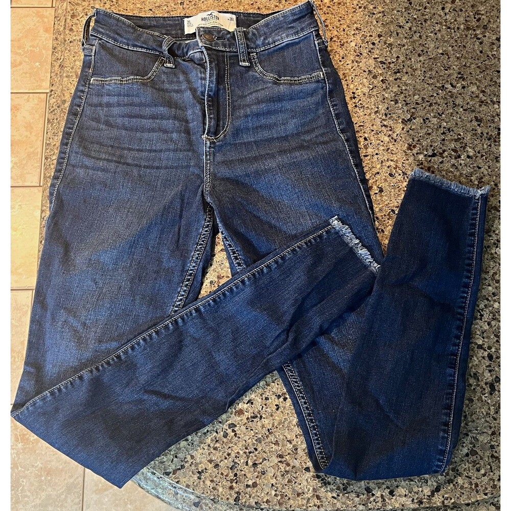 Hollister Curvy High Rise Jean Legging 2L W26 Dark Wash Raw Cut Hem